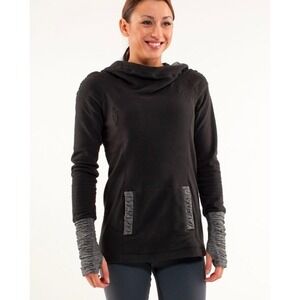 Lululemon‎ Apres Run Fleece Size 6 Black Cowl Neck Hoodie Thumbholes Ruched